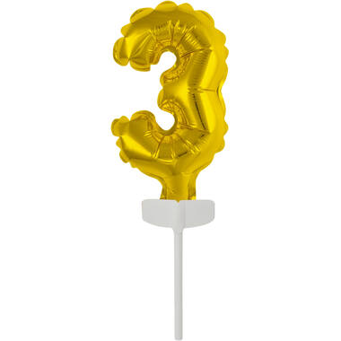 Micro Size Number 3 Gold Foil Balloon N6 Packaged 11 cm x 7 cm
