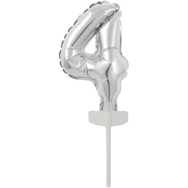 Micro Size Number 4 Silver Foil Balloon N6 Packaged 11 cm x 8 cm