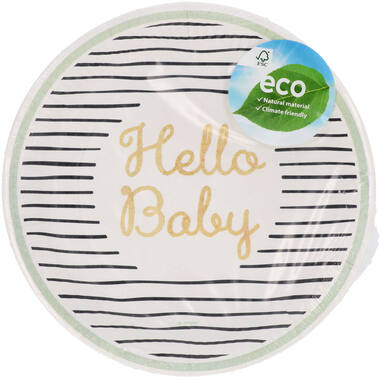 8 Plates Hello Baby Round Paper 23 cm