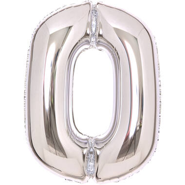 Medium Number 0 Silver Foil Balloon N26 Packaged 67 cm x 47 cm