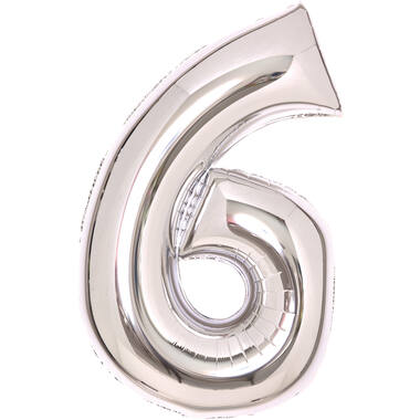 Medium Number 6 Silver Foil Balloon N26 Packaged 74 cm x 46 cm