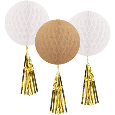 3 Honeycomb Decorations with Fringes Wedding Paper 30.4 cm