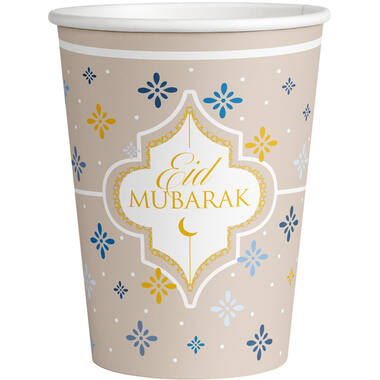 8 Cups Eid Ramadan Paper 250 ml Gold metallic