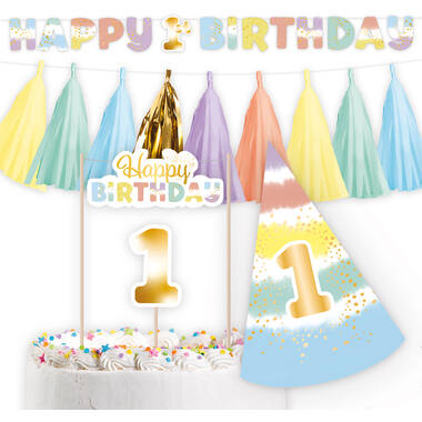 Deko-Set 1st Birthday Rainbow Paper / 4 Parts