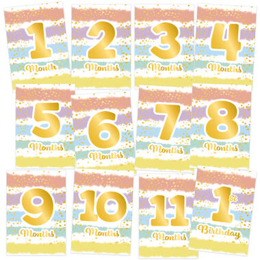 12 Baby Milestone Cards 1st Birthday Rainbow