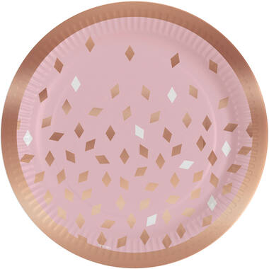 8 Plates Rose Gold Birthday Round Paper 23 cm