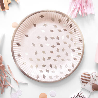 8 Plates Rose Gold Birthday Round Paper 23 cm