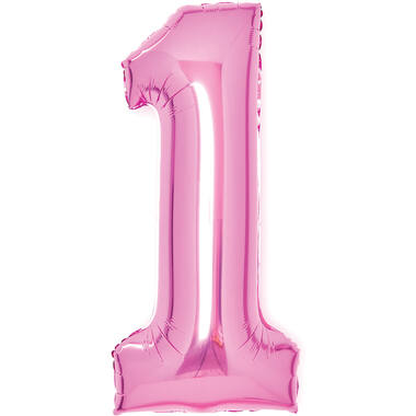 Medium Number 1 Pink Foil Balloon N26 Packaged 65 cm x 35 cm