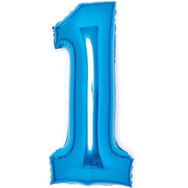 Medium Number 1 Blue Foil Balloon N26 Packaged 65 cm x 35 cm