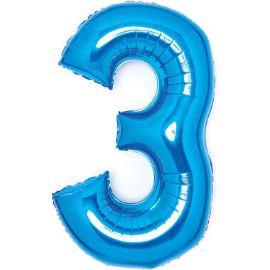 Medium Number 3 Blue Foil Balloon N26 Packaged 70 cm x 50 cm