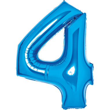 Medium Number 4 Blue Foil Balloon N26 Packaged 74 cm x 51 cm