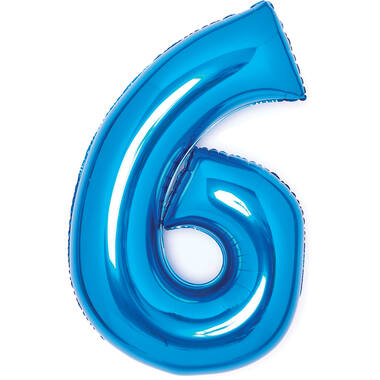 Medium Number 6 Blue Foil Balloon N26 Packaged 74 cm x 46 cm