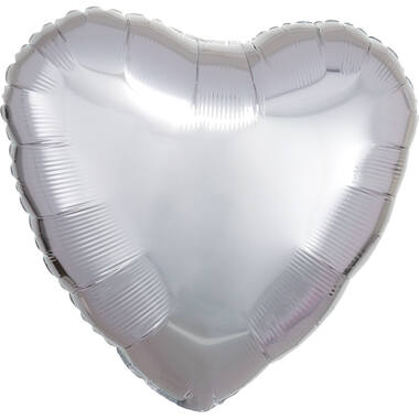 Standard Metallic Silver Heart Foil Balloon C16 Packaged 43 cm