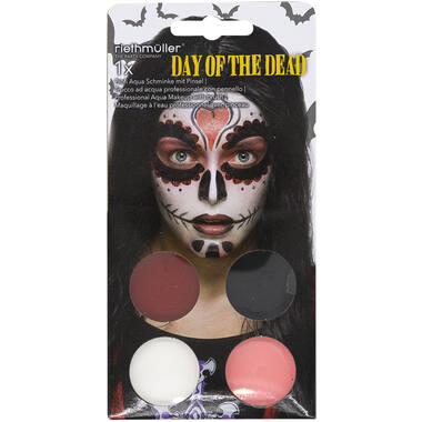 Aqua Kit Day of the Dead (4 x Face Paint 3.5 g / 1 Brush)