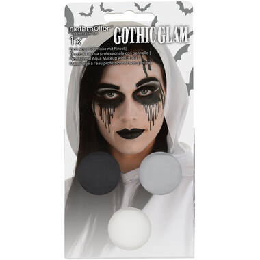 Aqua Gothic Glam Kit (3 x Face Paint 3.5 g / 1 Brush / 2 Sheets Tattoos)