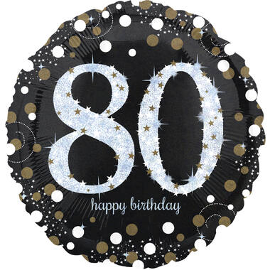 Standard Holographic Sparkling Birthday 80 Foil Balloon C55 Packaged 43 cm
