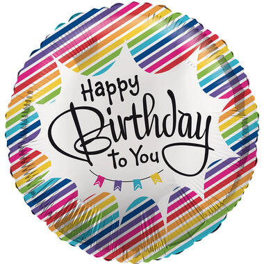 Standard HBD Rainbow Stripes Foil Balloon C40 Packaged 48 cm