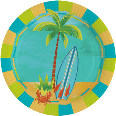 8 Plates Surf Party Round Paper 23 cm