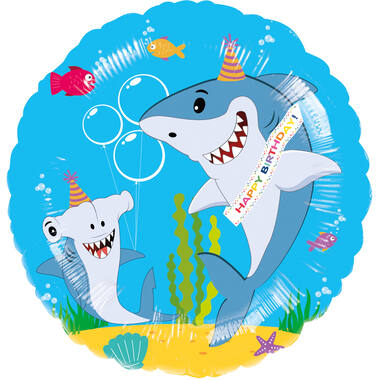 Standard Friendly Shark HBD Foil Balloon C40 Packaged 43 cm