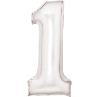 Large Number Silk Lustre 1 White Foil Balloon N34 Packaged 82 cm x 37 cm
