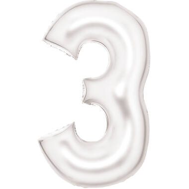 Large Number Silk Lustre 3 White Foil Balloon N34 Packaged 87 cm x 52 cm