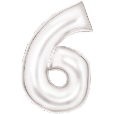 Large Number Silk Lustre 6 White Foil Balloon N34 Packaged 92 cm x 55 cm