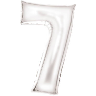 Large Number Silk Lustre 7 White Foil Balloon N34 Packaged 88 cm x 53 cm