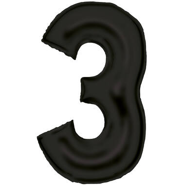 Large Number Silk Lustre 3 Black Foil Balloon N34 Packaged 87 cm x 52 cm