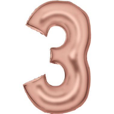 Large Number Silk Lustre 3 Rose Gold Foil Balloon N34 Packaged 87 cm x 52 cm