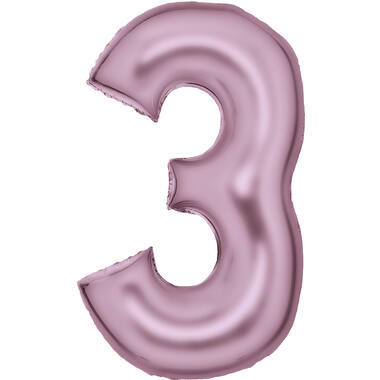 Large Number Silk Lustre 3 Pastel Pink Foil Balloon N34 Packaged 87 cm x 52 cm