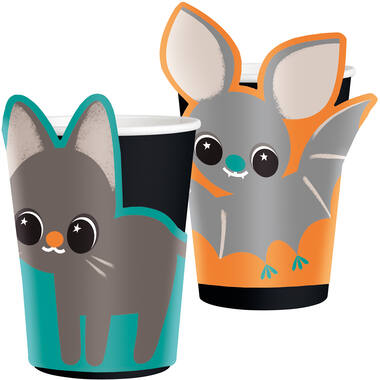 8 Cups with Banderoles Cats & Bats Paper 250 ml
