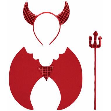 Kids Accessory Kit Foil Devil Wings with Headband and Trident
