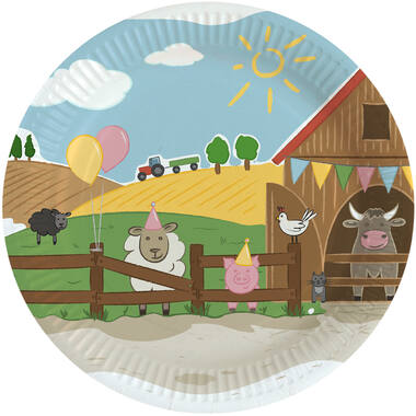 8 Plates Farm Party Round Paper 23 cm