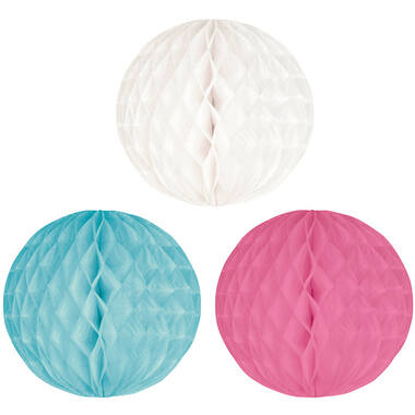 3 Honeycomb Balls pink, white turquoise