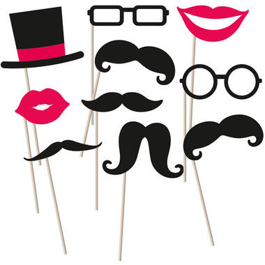 Photo Booth Kit Moustache Paper / Wood 10 Pieces 27 x 15.4 c