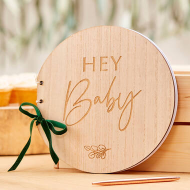wooden hey baby guest book