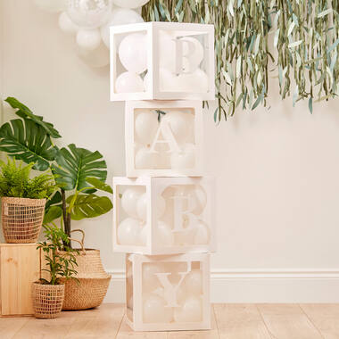 Pop up baby blocks to fill with white balloons
