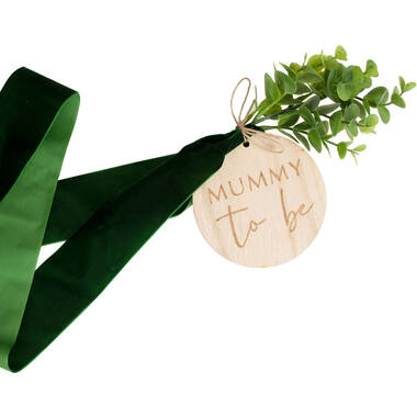 mummy to be belly sash with foliage and wooden tag