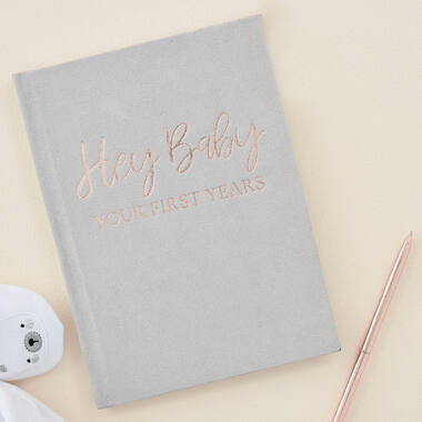 Guest Book - Grey Suede My Baby Journal - Foiled