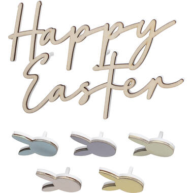 Cake Toppers - Happy Easter Painted Wood Cake Decoration