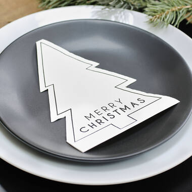 Napkin - Merry Christmas - Black and White