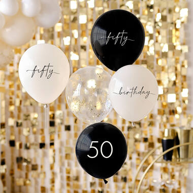 Balloon Bundle - 50th Birthday - Black, Nude, Cream, Champagne Chrome
