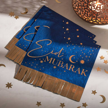 Paper Napkin - Eid Mubarak Fringe Napkin - Navy and Gold