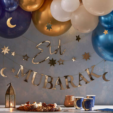 Bunting - Eid Mubarak with Moons and Stars - Gold