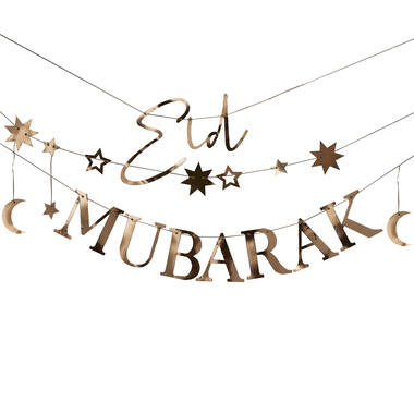 Bunting - Eid Mubarak with Moons and Stars - Gold