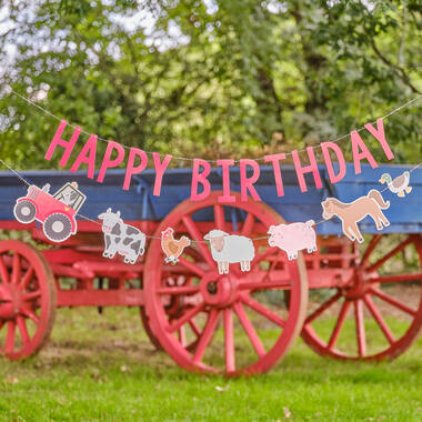 Balloon Bunting - Triple Layer Happy Birthday Farm Bunting with Balloons