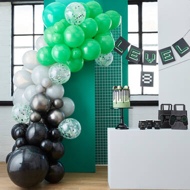 Balloon Arch - Black, Green & Grey