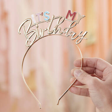 Headband - It's My Birthday - Gold and Pastel