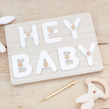 Alternative Guest Book - Hey Baby Wooden Puzzle - White