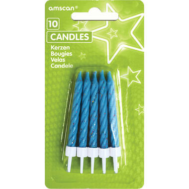 10 Spiral Candles Glitter Blue Height 6.3 cm